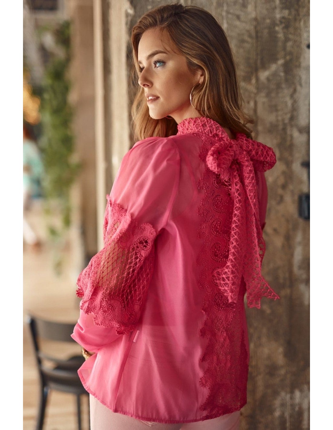 Bluza de dama din sifon cu dantela amarant 9131 - Magazin online - Boutique